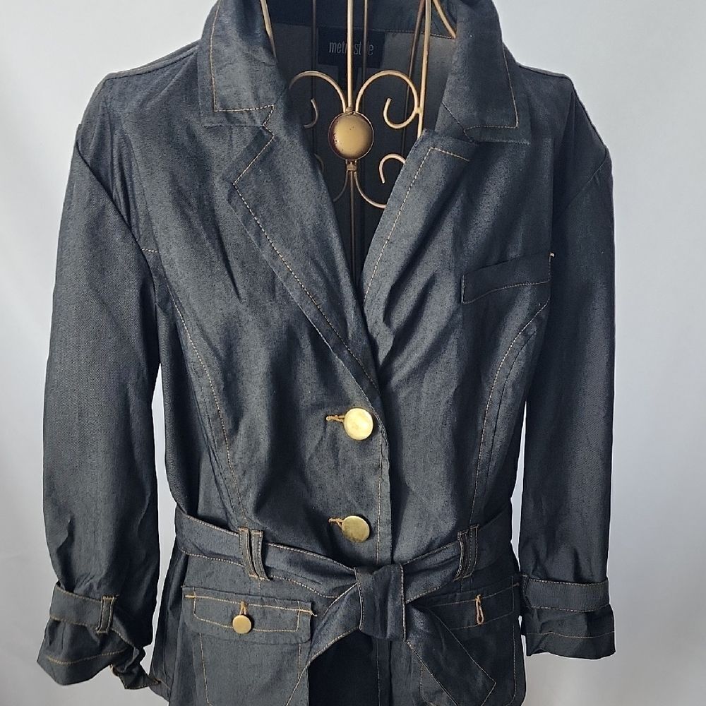 Vintage Tie Front 3/4 Sleeves Two Button Jacket With Collar Sleeve Detail Sz 14